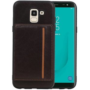 BAOHU Staand Back Cover met 1 Pasjeshouder Hoesje Geschikt voor Samsung Galaxy J6 Mocca