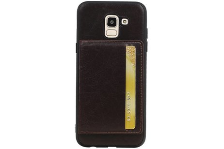 BAOHU Staand Back Cover met 1 Pasjeshouder Hoesje Geschikt voor Samsung Galaxy J6 Mocca