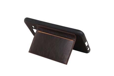 BAOHU Staand Back Cover met 1 Pasjeshouder Hoesje Geschikt voor Samsung Galaxy J6 Mocca