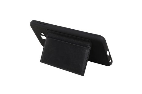 BAOHU Staand Back Cover met 1 Pasjeshouder Hoesje Geschikt voor Samsung Galaxy J6 Plus Zwart