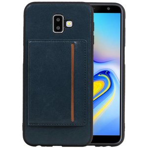 BAOHU Staand Back Cover met 1 Pasjeshouder Hoesje Geschikt voor Samsung Galaxy J6 Plus Navy