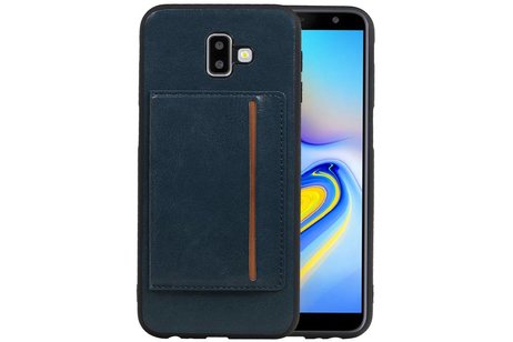 BAOHU Staand Back Cover met 1 Pasjeshouder Hoesje Geschikt voor Samsung Galaxy J6 Plus Navy
