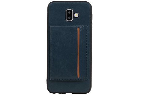 BAOHU Staand Back Cover met 1 Pasjeshouder Hoesje Geschikt voor Samsung Galaxy J6 Plus Navy