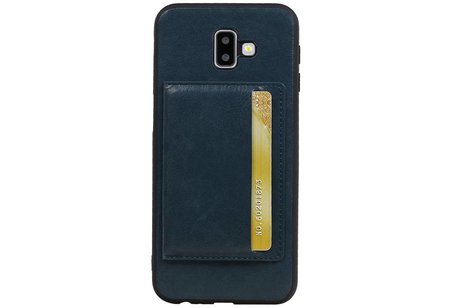 BAOHU Staand Back Cover met 1 Pasjeshouder Hoesje Geschikt voor Samsung Galaxy J6 Plus Navy