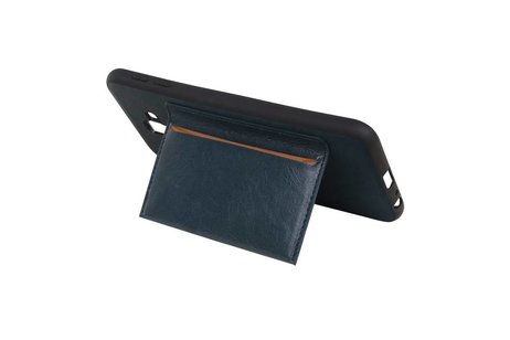 BAOHU Staand Back Cover met 1 Pasjeshouder Hoesje Geschikt voor Samsung Galaxy J6 Plus Navy
