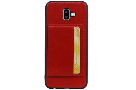 BAOHU Staand Back Cover met 1 Pasjeshouder Hoesje Geschikt voor Samsung Galaxy J6 Plus Rood
