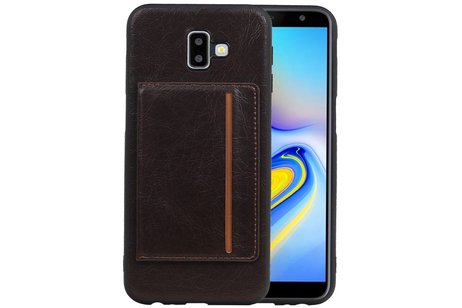 BAOHU Staand Back Cover met 1 Pasjeshouder Hoesje Geschikt voor Samsung Galaxy J6 Plus Mocca