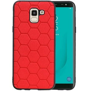 Hexagon Hard Case - Telefoonhoesje - Backcover Hoesje - achterkant hoesje - Geschikt voor Samsung Galaxy J6 - Rood