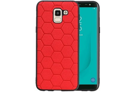 Hexagon Hard Case - Telefoonhoesje - Backcover Hoesje - achterkant hoesje - Geschikt voor Samsung Galaxy J6 - Rood