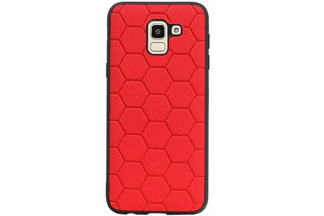 Hexagon Hard Case - Telefoonhoesje - Backcover Hoesje - achterkant hoesje - Geschikt voor Samsung Galaxy J6 - Rood