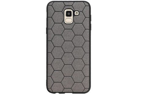 Hexagon Hard Case - Telefoonhoesje - Backcover Hoesje - achterkant hoesje - Geschikt voor Samsung Galaxy J6 - Grijs