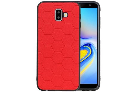 Hexagon Hard Case - Telefoonhoesje - Backcover Hoesje - achterkant hoesje - Geschikt voor Samsung Galaxy J6 Plus - Rood