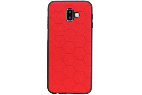 Hexagon Hard Case - Telefoonhoesje - Backcover Hoesje - achterkant hoesje - Geschikt voor Samsung Galaxy J6 Plus - Rood