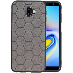 Hexagon Hard Case - Telefoonhoesje - Backcover Hoesje - achterkant hoesje - Geschikt voor Samsung Galaxy J6 Plus - Grijs