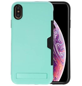 BAOHU Turquoise Tough Armor Kaarthouder Stand Hoesje iPhone XS Max