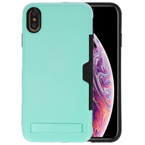 Turquoise Tough Armor Kaarthouder Stand Hoesje voor iPhone XS Max