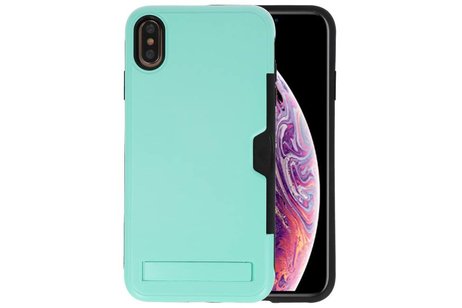 BAOHU Turquoise Tough Armor Kaarthouder Stand Hoesje - Geschikt voor iPhone XS Max