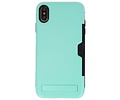 BAOHU Turquoise Tough Armor Kaarthouder Stand Hoesje - Geschikt voor iPhone XS Max