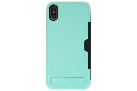 BAOHU Turquoise Tough Armor Kaarthouder Stand Hoesje - Geschikt voor iPhone XS Max