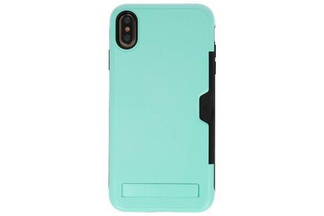 Turquoise Tough Armor Kaarthouder Stand Hoesje voor iPhone XS Max