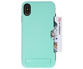 BAOHU Turquoise Tough Armor Kaarthouder Stand Hoesje - Geschikt voor iPhone XS Max