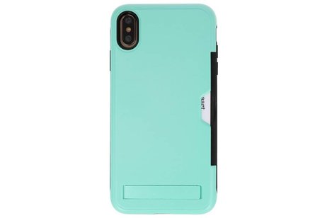 BAOHU Turquoise Tough Armor Kaarthouder Stand Hoesje - Geschikt voor iPhone XS Max