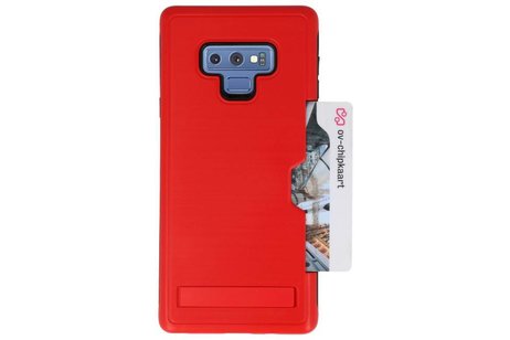 Rood Tough Armor Kaarthouder Stand Hoesje - Hoesje Geschikt voor Samsung Note 9