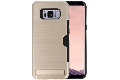 Goud Tough Armor Kaarthouder Stand Hoesje voor Samsung Galaxy S8 Plus