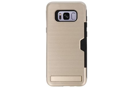 BAOHU Goud Tough Armor Kaarthouder Stand Hoesje - Hoesje Geschikt voor Samsung Galaxy S8 Plus