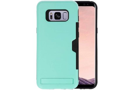 BAOHU Turquoise Tough Armor Kaarthouder Stand Hoesje - Hoesje Geschikt voor Samsung Galaxy S8 Plus