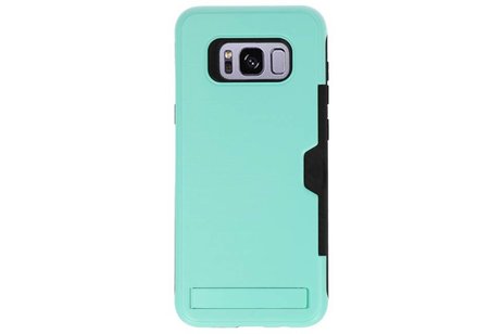 BAOHU Turquoise Tough Armor Kaarthouder Stand Hoesje - Hoesje Geschikt voor Samsung Galaxy S8 Plus