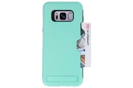 BAOHU Turquoise Tough Armor Kaarthouder Stand Hoesje - Hoesje Geschikt voor Samsung Galaxy S8 Plus