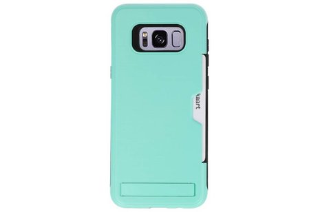 BAOHU Turquoise Tough Armor Kaarthouder Stand Hoesje - Hoesje Geschikt voor Samsung Galaxy S8 Plus