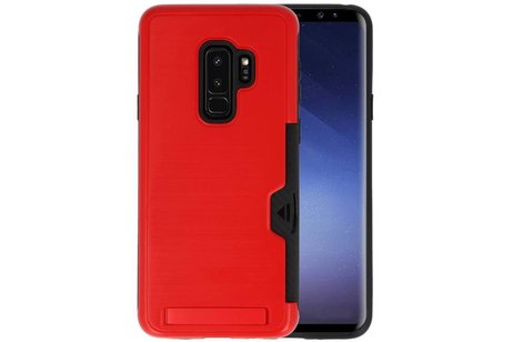 BAOHU Rood Tough Armor Kaarthouder Stand Hoesje - Hoesje Geschikt voor Samsung Galaxy S9 Plus