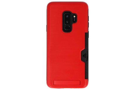 BAOHU Rood Tough Armor Kaarthouder Stand Hoesje - Hoesje Geschikt voor Samsung Galaxy S9 Plus