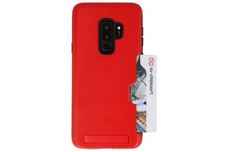 Rood Tough Armor Kaarthouder Stand Hoesje voor Samsung Galaxy S9 Plus