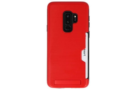BAOHU Rood Tough Armor Kaarthouder Stand Hoesje - Hoesje Geschikt voor Samsung Galaxy S9 Plus