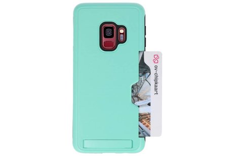 Turquoise Tough Armor Kaarthouder Stand Hoesje voor Samsung Galaxy S9