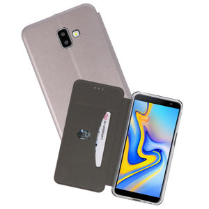 Slim Folio Case - Book Case Telefoonhoesje - Folio Flip Hoesje - Geschikt voor Samsung Galaxy J6 Plus - Grijs