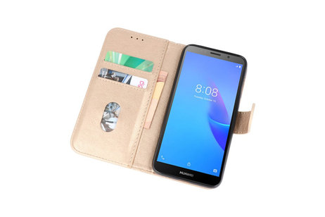 Huawei Y5 Lite 2018 Hoesje Kaarthouder Book Case Telefoonhoesje Goud