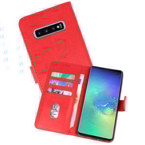 BAOHU Hoesje Geschikt voor de Samsung Galaxy S10 Plus - Kaarthouder Book Case Telefoonhoesje - Rood