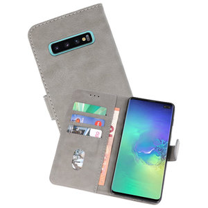 BAOHU Hoesje Geschikt voor de Samsung Galaxy S10 Plus - Kaarthouder Book Case Telefoonhoesje - Grijs
