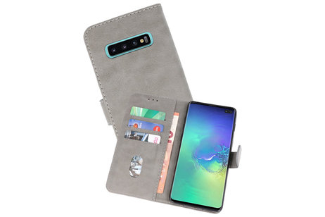 Hoesje Geschikt voor de Samsung Galaxy S10 Plus - Kaarthouder Book Case Telefoonhoesje - Grijs