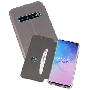 Slim Folio Case - Book Case Telefoonhoesje - Folio Flip Hoesje - Geschikt voor Samsung Galaxy S10 - Grijs