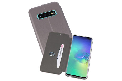 Slim Folio Case - Book Case Telefoonhoesje - Folio Flip Hoesje - Geschikt voor Samsung Galaxy S10 Plus - Grijs