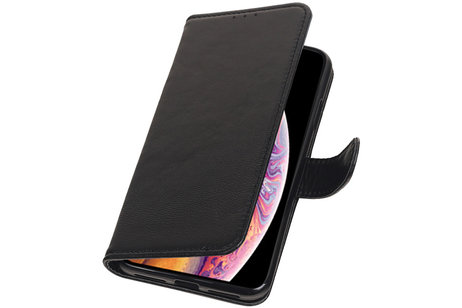 Echt Lederen Hoesje Wallet Case voor iPhone XS Max Zwart