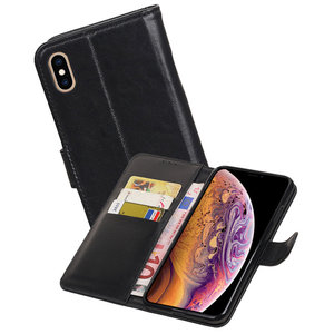 Echt Lederen Hoesje Wallet Case voor iPhone XS Max Zwart