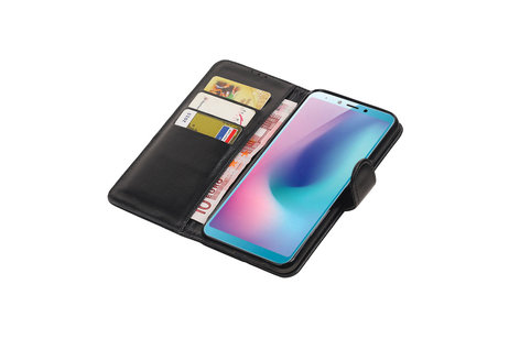 Echt Lederen Hoesje Wallet Case voor Samsung Galaxy A6s Zwart