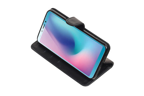 Echt Lederen Hoesje Wallet Case voor Samsung Galaxy A6s Zwart