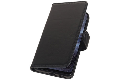 Echt Lederen Hoesje Wallet Case voor Samsung Galaxy A8s Zwart